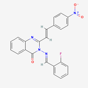 molecular formula C23H15FN4O3 B11094458 3-{[(E)-(2-fluorophenyl)methylidene]amino}-2-[(E)-2-(4-nitrophenyl)ethenyl]quinazolin-4(3H)-one 