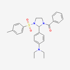 molecular formula C27H31N3O3S B11094503 {2-[4-(Diethylamino)phenyl]-3-[(4-methylphenyl)sulfonyl]imidazolidin-1-yl}(phenyl)methanone 