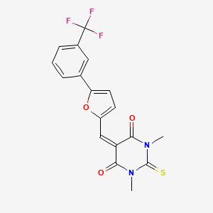 molecular formula C18H13F3N2O3S B11094522 1,3-dimethyl-2-thioxo-5-({5-[3-(trifluoromethyl)phenyl]furan-2-yl}methylidene)dihydropyrimidine-4,6(1H,5H)-dione 