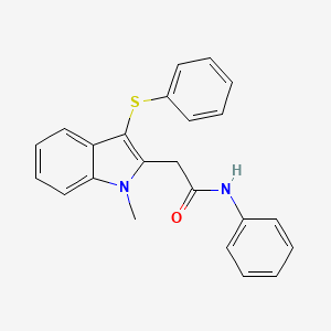 molecular formula C23H20N2OS B11094572 2-[1-methyl-3-(phenylsulfanyl)-1H-indol-2-yl]-N-phenylacetamide 