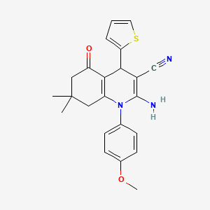 2-Amino-1-(4-methoxyphenyl)-7,7-dimethyl-5-oxo-4-(thiophen-2-yl)-1,4,5,6,7,8-hexahydroquinoline-3-carbonitrile