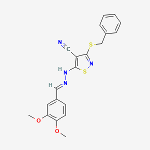 3-(benzylsulfanyl)-5-[(2E)-2-(3,4-dimethoxybenzylidene)hydrazinyl]-1,2-thiazole-4-carbonitrile