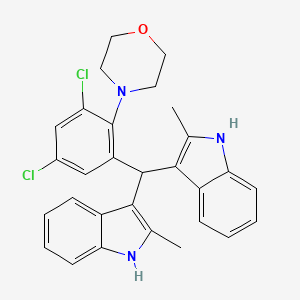 molecular formula C29H27Cl2N3O B11094738 4-{2-[Bis(2-methyl-1H-indol-3-YL)methyl]-4,6-dichlorophenyl}morpholine 