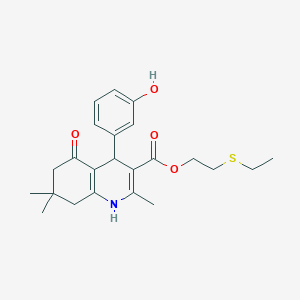 molecular formula C23H29NO4S B11094753 2-(Ethylsulfanyl)ethyl 4-(3-hydroxyphenyl)-2,7,7-trimethyl-5-oxo-1,4,5,6,7,8-hexahydroquinoline-3-carboxylate 