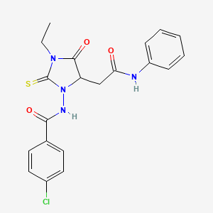 molecular formula C20H19ClN4O3S B11094777 4-chloro-N-{3-ethyl-4-oxo-5-[2-oxo-2-(phenylamino)ethyl]-2-thioxoimidazolidin-1-yl}benzamide 