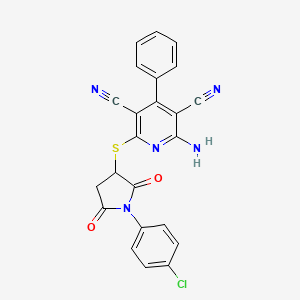 molecular formula C23H14ClN5O2S B11094852 2-Amino-6-{[1-(4-chlorophenyl)-2,5-dioxopyrrolidin-3-yl]sulfanyl}-4-phenylpyridine-3,5-dicarbonitrile 