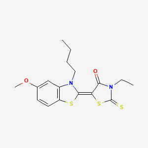 molecular formula C17H20N2O2S3 B11094900 (5Z)-5-(3-butyl-5-methoxy-1,3-benzothiazol-2(3H)-ylidene)-3-ethyl-2-thioxo-1,3-thiazolidin-4-one 