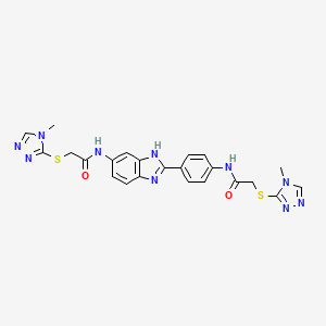 molecular formula C23H22N10O2S2 B11095002 2-[(4-methyl-4H-1,2,4-triazol-3-yl)sulfanyl]-N-{4-[6-({[(4-methyl-4H-1,2,4-triazol-3-yl)sulfanyl]acetyl}amino)-1H-benzimidazol-2-yl]phenyl}acetamide 