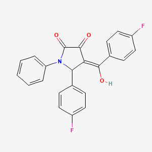 molecular formula C23H15F2NO3 B11095052 (4E)-5-(4-fluorophenyl)-4-[(4-fluorophenyl)(hydroxy)methylidene]-1-phenylpyrrolidine-2,3-dione 