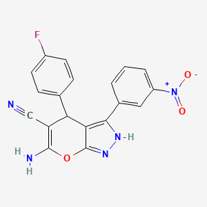 molecular formula C19H12FN5O3 B11095092 6-Amino-4-(4-fluorophenyl)-3-(3-nitrophenyl)-1,4-dihydropyrano[2,3-c]pyrazole-5-carbonitrile 