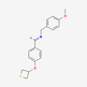 molecular formula C18H19NO2S B11095125 1-(4-methoxyphenyl)-N-{(E)-[4-(thietan-3-yloxy)phenyl]methylidene}methanamine 