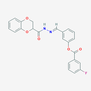 molecular formula C23H17FN2O5 B11095211 3-{(E)-[2-(2,3-dihydro-1,4-benzodioxin-2-ylcarbonyl)hydrazinylidene]methyl}phenyl 3-fluorobenzoate 