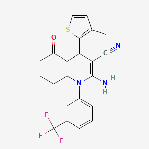 molecular formula C22H18F3N3OS B11095332 2-Amino-4-(3-methylthiophen-2-yl)-5-oxo-1-[3-(trifluoromethyl)phenyl]-1,4,5,6,7,8-hexahydroquinoline-3-carbonitrile 