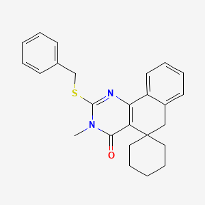 molecular formula C25H26N2OS B11095373 Spiro(benzo(h)quinazoline-5(3H),1'-cyclohexan)-4(6H)-one, 3-methyl-2-((phenylmethyl)thio)- CAS No. 172984-38-2