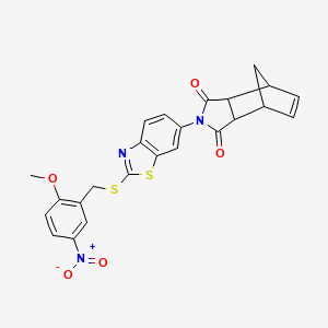 molecular formula C24H19N3O5S2 B11095378 2-{2-[(2-methoxy-5-nitrobenzyl)sulfanyl]-1,3-benzothiazol-6-yl}-3a,4,7,7a-tetrahydro-1H-4,7-methanoisoindole-1,3(2H)-dione 