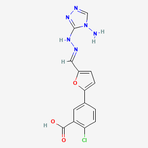 molecular formula C14H11ClN6O3 B11095406 5-(5-{(E)-[2-(4-amino-4H-1,2,4-triazol-3-yl)hydrazinylidene]methyl}furan-2-yl)-2-chlorobenzoic acid 