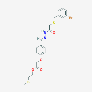 molecular formula C21H23BrN2O4S2 B11095413 2-(methylsulfanyl)ethyl {4-[(E)-(2-{[(3-bromobenzyl)sulfanyl]acetyl}hydrazinylidene)methyl]phenoxy}acetate 