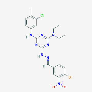 molecular formula C21H22BrClN8O2 B11095417 6-[(2E)-2-(4-bromo-3-nitrobenzylidene)hydrazinyl]-N'-(3-chloro-4-methylphenyl)-N,N-diethyl-1,3,5-triazine-2,4-diamine 