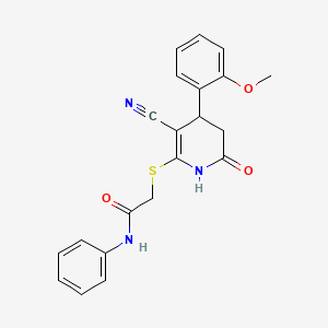 molecular formula C21H19N3O3S B11095459 2-{[3-cyano-4-(2-methoxyphenyl)-6-oxo-1,4,5,6-tetrahydropyridin-2-yl]sulfanyl}-N-phenylacetamide 