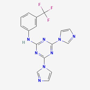 molecular formula C16H11F3N8 B11095467 4,6-di(1H-imidazol-1-yl)-N-[3-(trifluoromethyl)phenyl]-1,3,5-triazin-2-amine 