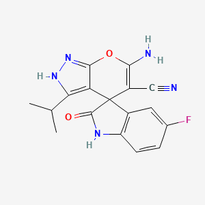 molecular formula C17H14FN5O2 B11095555 6'-Amino-5-fluoro-3'-isopropyl-2-oxo-1,2-dihydro-1'H-spiro[indole-3,4'-pyrano[2,3-C]pyrazole]-5'-carbonitrile 