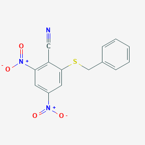 molecular formula C14H9N3O4S B11095637 2-(Benzylsulfanyl)-4,6-dinitrobenzonitrile 