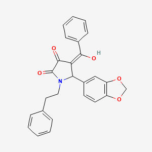 molecular formula C26H21NO5 B11095677 5-(1,3-benzodioxol-5-yl)-3-hydroxy-4-(phenylcarbonyl)-1-(2-phenylethyl)-1,5-dihydro-2H-pyrrol-2-one 