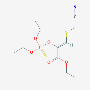 molecular formula C11H18NO5PS2 B11095686 2-Propenoic acid, 3-[(cyanomethyl)thio]-2-[(diethoxyphosphinothioyl)oxy]-, ethyl ester 