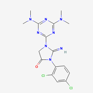 molecular formula C16H18Cl2N8O B11095746 1-[4,6-Bis(dimethylamino)-1,3,5-triazin-2-yl]-3-(2,4-dichlorophenyl)-2-iminoimidazolidin-4-one 