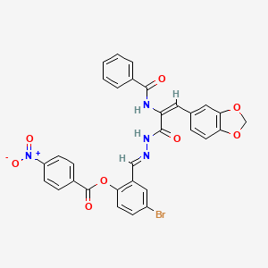 2-[(E)-(2-{(2E)-3-(1,3-benzodioxol-5-yl)-2-[(phenylcarbonyl)amino]prop-2-enoyl}hydrazinylidene)methyl]-4-bromophenyl 4-nitrobenzoate