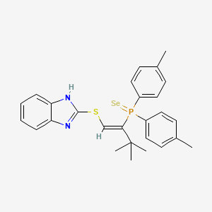 molecular formula C27H29N2PSSe B11095768 (Z)-2-(1H-1,3-Benzimidazol-2-ylsulfanyl)-1-(tert-butyl)-1-ethenyl[bis(4-methylphenyl)]phosphine selenide 