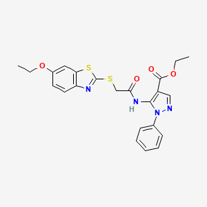 molecular formula C23H22N4O4S2 B11095771 ethyl 5-({[(6-ethoxy-1,3-benzothiazol-2-yl)sulfanyl]acetyl}amino)-1-phenyl-1H-pyrazole-4-carboxylate 