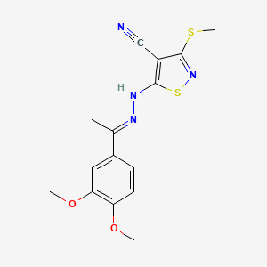 5-{(2E)-2-[1-(3,4-dimethoxyphenyl)ethylidene]hydrazinyl}-3-(methylsulfanyl)-1,2-thiazole-4-carbonitrile