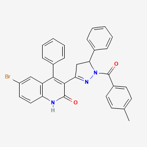 molecular formula C32H24BrN3O2 B11095782 6-bromo-3-(1-(4-methylbenzoyl)-5-phenyl-4,5-dihydro-1H-pyrazol-3-yl)-4-phenylquinolin-2(1H)-one 