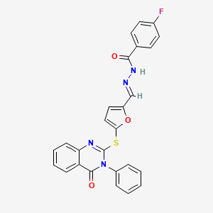 molecular formula C26H17FN4O3S B11095816 4-fluoro-N'-[(E)-{5-[(4-oxo-3-phenyl-3,4-dihydroquinazolin-2-yl)sulfanyl]furan-2-yl}methylidene]benzohydrazide 