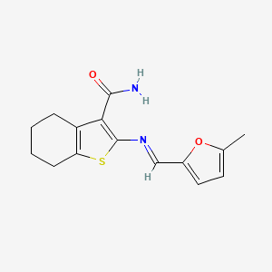 molecular formula C15H16N2O2S B11095821 2-{[(E)-(5-methylfuran-2-yl)methylidene]amino}-4,5,6,7-tetrahydro-1-benzothiophene-3-carboxamide 