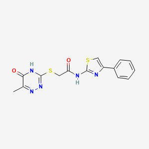 molecular formula C15H13N5O2S2 B11095879 2-[(6-methyl-5-oxo-4,5-dihydro-1,2,4-triazin-3-yl)sulfanyl]-N-(4-phenyl-1,3-thiazol-2-yl)acetamide 