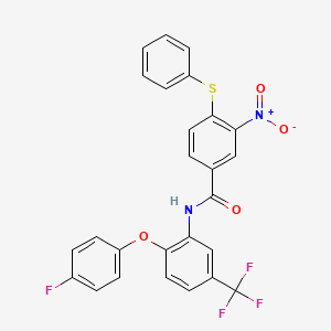 molecular formula C26H16F4N2O4S B11095888 N-[2-(4-fluorophenoxy)-5-(trifluoromethyl)phenyl]-3-nitro-4-(phenylsulfanyl)benzamide 