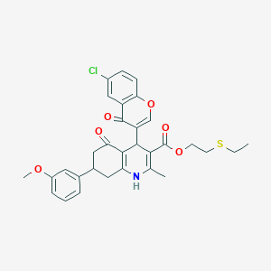 molecular formula C31H30ClNO6S B11095911 2-(ethylsulfanyl)ethyl 4-(6-chloro-4-oxo-4H-chromen-3-yl)-7-(3-methoxyphenyl)-2-methyl-5-oxo-1,4,5,6,7,8-hexahydroquinoline-3-carboxylate 