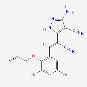 molecular formula C16H11Br2N5O B11095933 5-amino-3-{(Z)-1-cyano-2-[3,5-dibromo-2-(prop-2-en-1-yloxy)phenyl]ethenyl}-1H-pyrazole-4-carbonitrile 