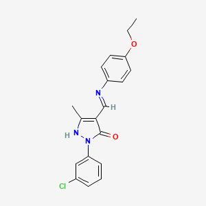 molecular formula C19H18ClN3O2 B11095940 (4Z)-2-(3-chlorophenyl)-4-{[(4-ethoxyphenyl)amino]methylidene}-5-methyl-2,4-dihydro-3H-pyrazol-3-one 