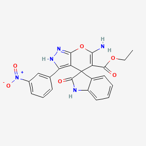 molecular formula C22H17N5O6 B11095972 ethyl 6'-amino-3'-(3-nitrophenyl)-2-oxo-1,2-dihydro-1'H-spiro[indole-3,4'-pyrano[2,3-c]pyrazole]-5'-carboxylate 