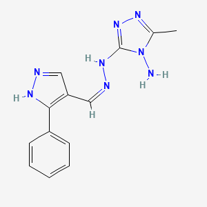 molecular formula C13H14N8 B11096032 3-Phenyl-1H-pyrazole-4-carbaldehyde 4-(4-amino-5-methyl-4H-1,2,4-triazol-3-YL)hydrazone 