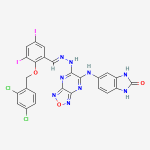 molecular formula C25H15Cl2I2N9O3 B11096062 5-({6-[(2E)-2-{2-[(2,4-dichlorobenzyl)oxy]-3,5-diiodobenzylidene}hydrazinyl][1,2,5]oxadiazolo[3,4-b]pyrazin-5-yl}amino)-1,3-dihydro-2H-benzimidazol-2-one 