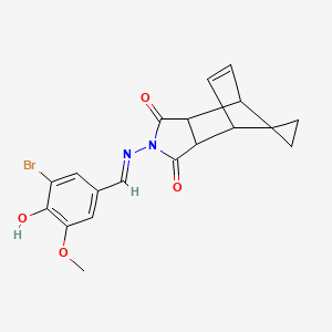 2-{[(E)-(3-bromo-4-hydroxy-5-methoxyphenyl)methylidene]amino}-3a,4,7,7a-tetrahydro-1H-spiro[2-aza-4,7-methanoisoindole-8,1'-cyclopropane]-1,3(2H)-dione