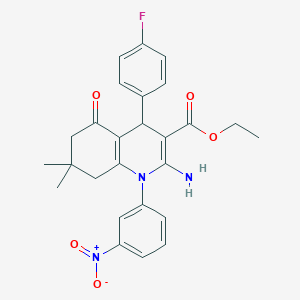 Ethyl 2-amino-4-(4-fluorophenyl)-7,7-dimethyl-1-(3-nitrophenyl)-5-oxo-1,4,5,6,7,8-hexahydro-3-quinolinecarboxylate