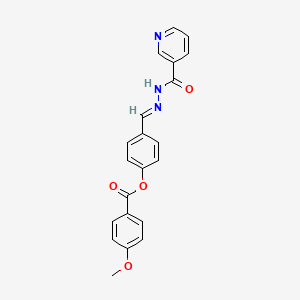 molecular formula C21H17N3O4 B11096113 4-{(E)-[2-(3-pyridinylcarbonyl)hydrazono]methyl}phenyl 4-methoxybenzoate 