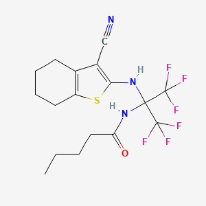 molecular formula C17H19F6N3OS B11096154 N-{2-[(3-cyano-4,5,6,7-tetrahydro-1-benzothiophen-2-yl)amino]-1,1,1,3,3,3-hexafluoropropan-2-yl}pentanamide 