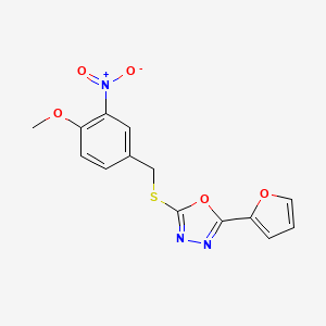 molecular formula C14H11N3O5S B11096220 2-(Furan-2-yl)-5-[(4-methoxy-3-nitrobenzyl)sulfanyl]-1,3,4-oxadiazole 