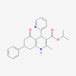 molecular formula C25H26N2O3 B11096241 Propan-2-yl 2-methyl-5-oxo-7-phenyl-4-(pyridin-2-yl)-1,4,5,6,7,8-hexahydroquinoline-3-carboxylate 